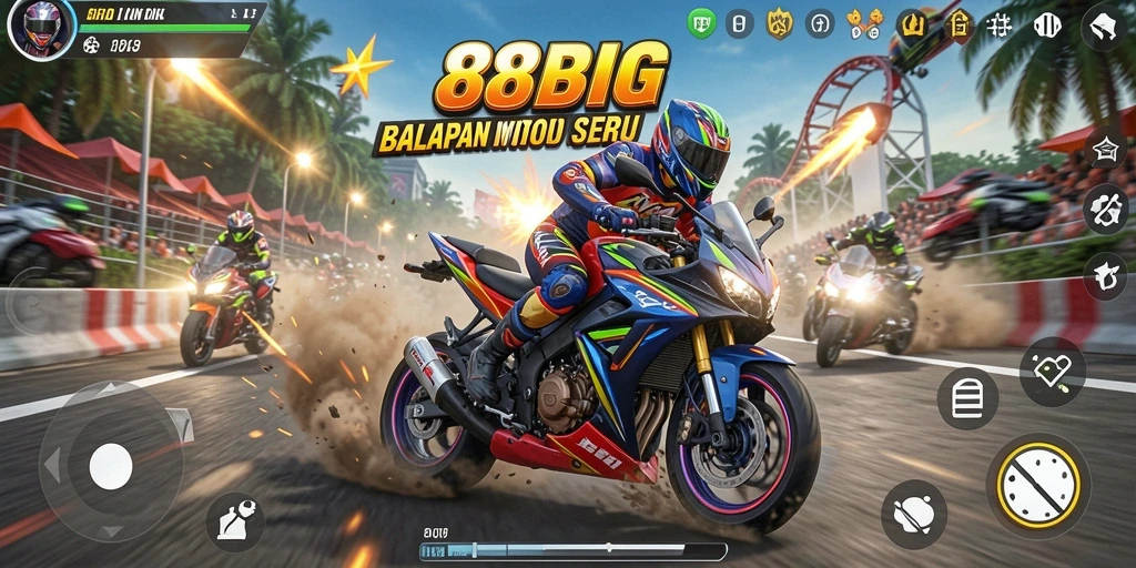 Tampilan mendebarkan dari permainan balapan motor 88BIG.