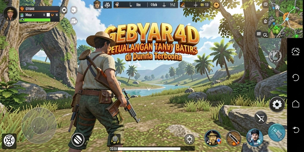 Tangkapan layar GEBYAR4D menunjukkan petualangan seru di dunia terbuka.
