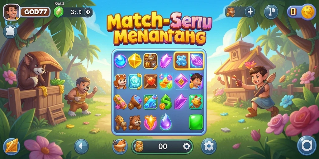 Tangkapan layar dari gameplay seru GOD77 dalam genre Match-3.