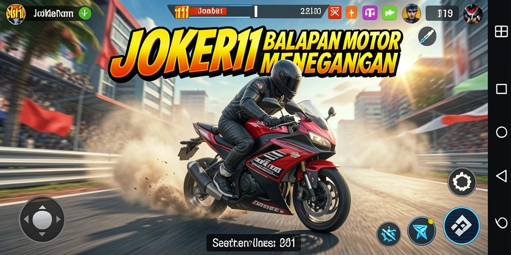 Screenshot gameplay JOKER11 menampilkan balapan motor yang seru.