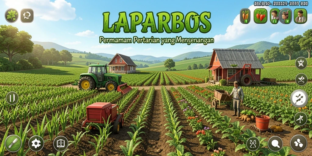 Tampilan gameplay LAPARBOS yang menarik dengan kebun yang asri.