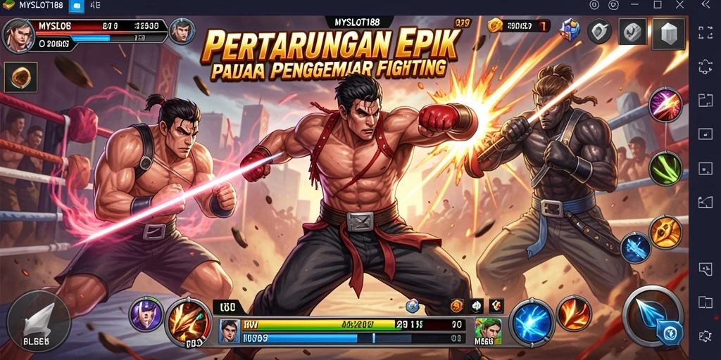 Screenshot gameplay MYSLOT188 yang menunjukkan pertarungan mendebarkan.
