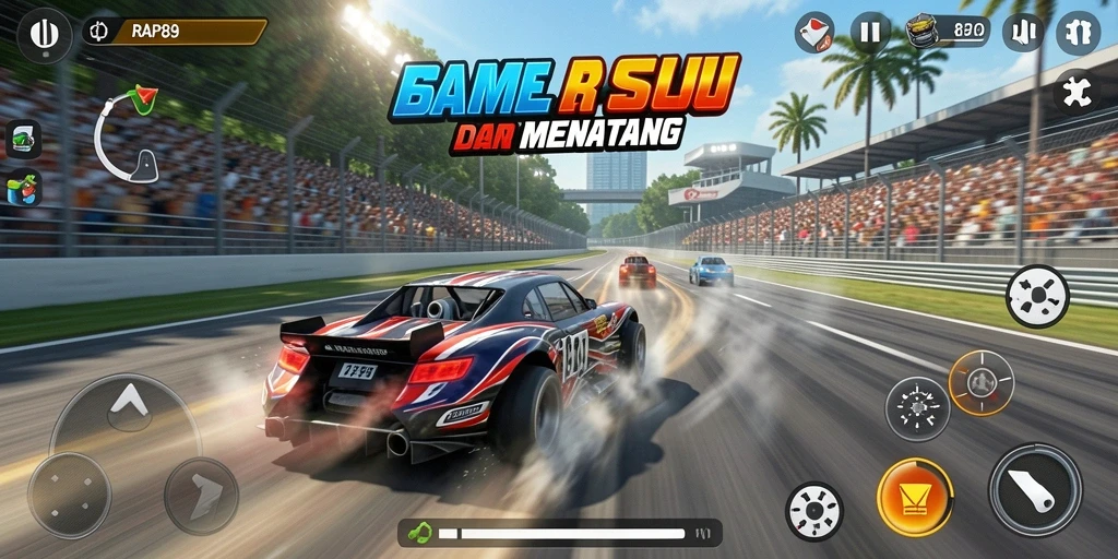 Tampilan gameplay menarik dari RAP89 dalam balapan yang menegangkan.