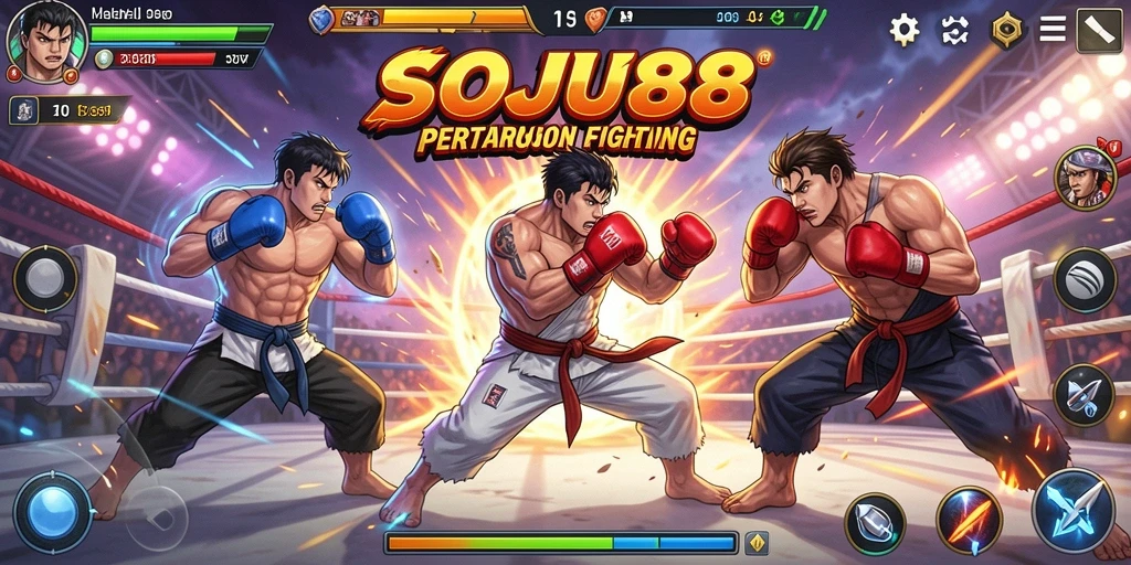 Tampilan gameplay menarik dan seru di SOJU88 dengan karakter yang beragam.