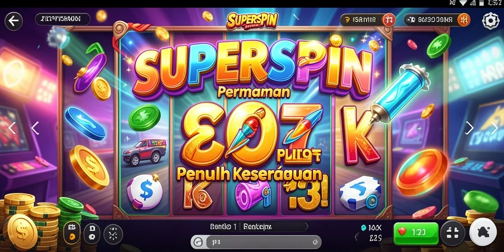 Tangkapan layar gameplay <strong>SUPERSPIN</strong> menampilkan putaran Slot yang menarik dan penuh warna.