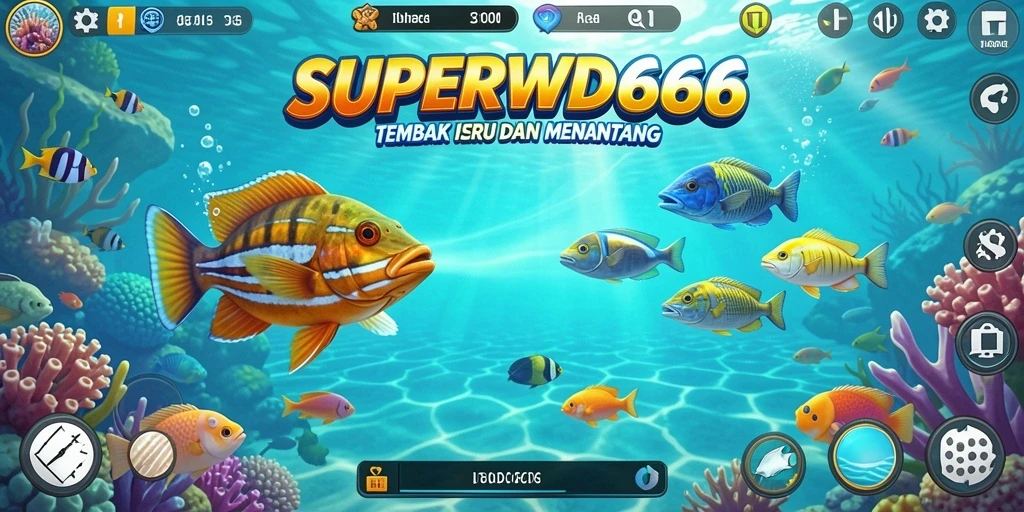 Gameplay seru Tembak Ikan di SUPERWD666 dengan berbagai jenis ikan.